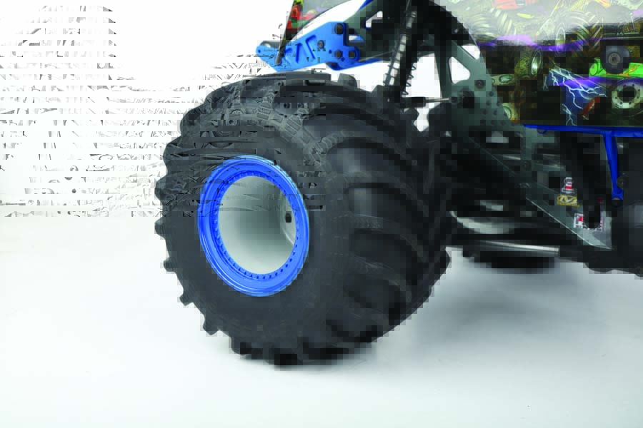 The LMT rides on BKT monster truck tires that are mounted on Monster Jam accurate wheels.